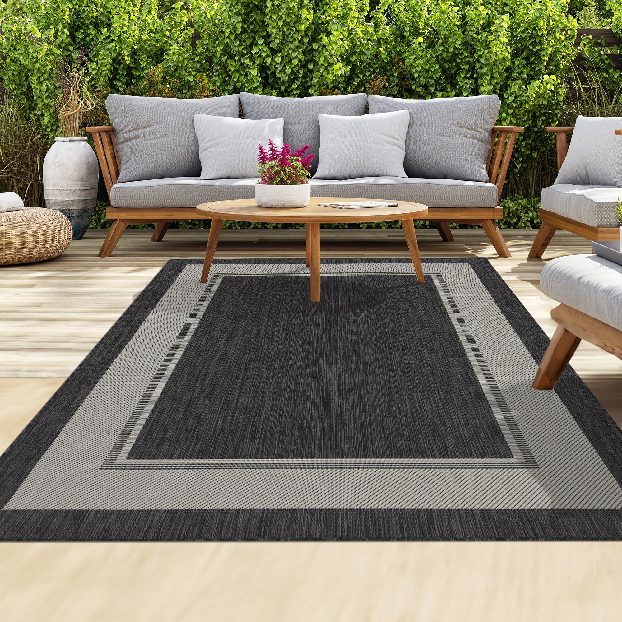homeart Outdoor Rugs | Easy-Cleaning Indoor & Outdoor Area Rugs for Porch, Deck, Balcony, Garden, Picnic, Kitchen | UV & Weather-Resistant Large Patio Rug Mats D.Anthracite Cream, 140 x 200 cm — image 1