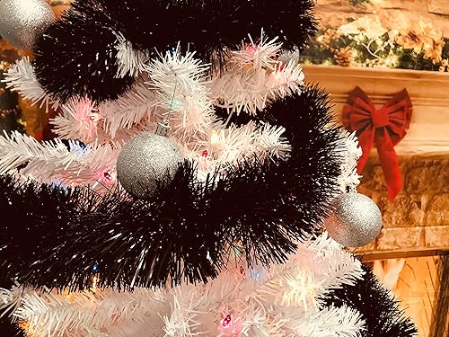 Miniatura 7 de Super Duper - Guirnalda gruesa de oropel para Navidad, cumpleaños, decoración de vacaciones, eventos especiales (1 hebra negra, 1 naranja, 50 pies