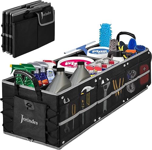 Organizador de maletero con rayas reflectantes para automóvil, organizador de carga para SUV con tiras inferiores antideslizantes, 3 compartimentos