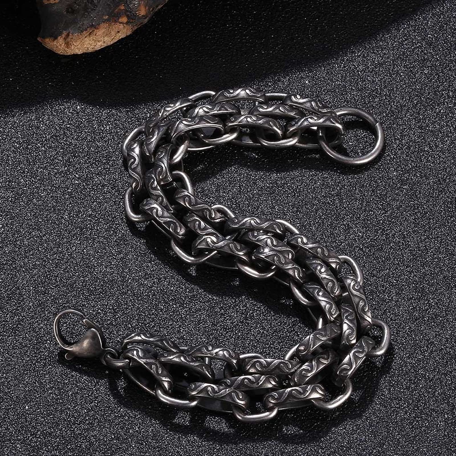 Armbänder Herren Edelstahl, Lederarmband Schwarze geflochtene Kette 21,5 cm Länge Vintage-Armband für Herren