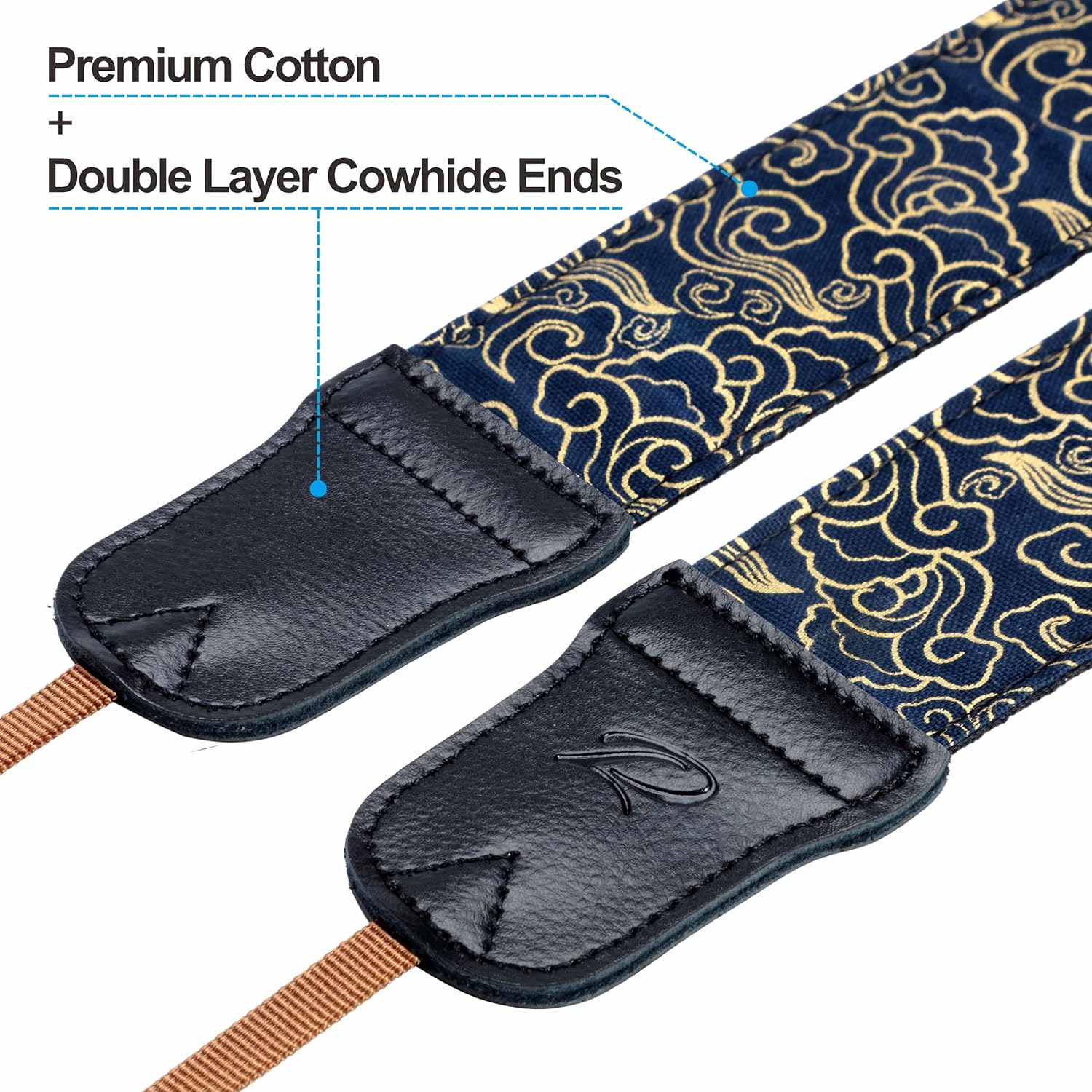 Padwa Lifestyle Camera Strap - 2" Wide with Double Layer Cowhide Head,Vintage Ukiyo E Style Auspicious Cloud Pure Cotton Camera Shoulder Straps,Adjustable Camera Neck Strap for all DSLR/SLR Cameras - Image 2