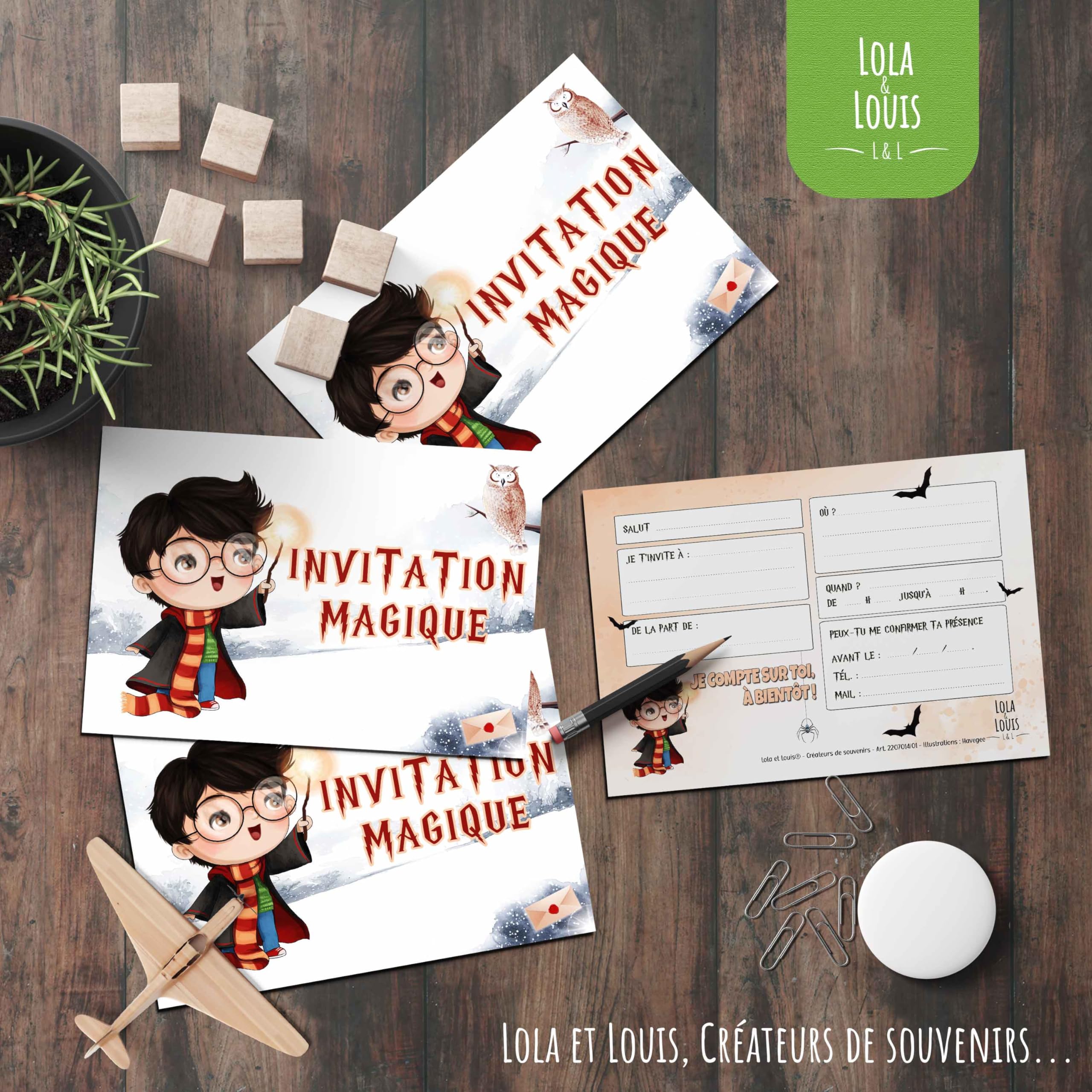 LOLA & LOUIS® • 10 biglietti invito in francese • 10 buste • Temi Calcio, Torneo Calcio, Fifa, Pes, Futsal • Cartoni per invitare ragazze e ragazzi