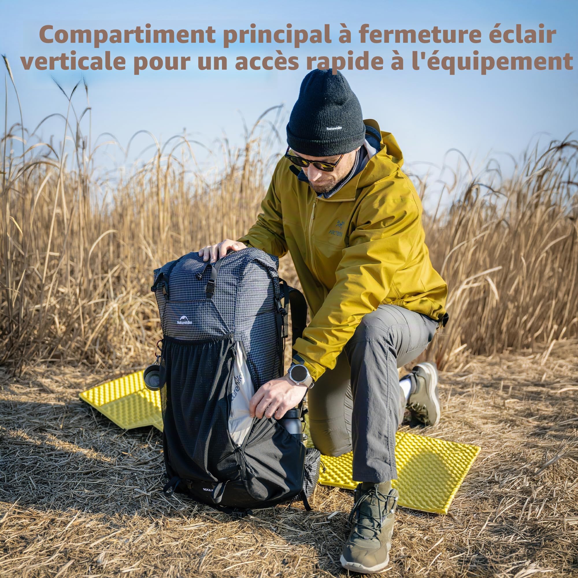Naturehike Sac à dos Rock 2.0 amélioré 30/45/60L avec cadre intérieur Sac à dos de randonnée pour hommes et femmes avec protection contre la pluie Sacs à dos de trekking pour l'extérieur, le camping