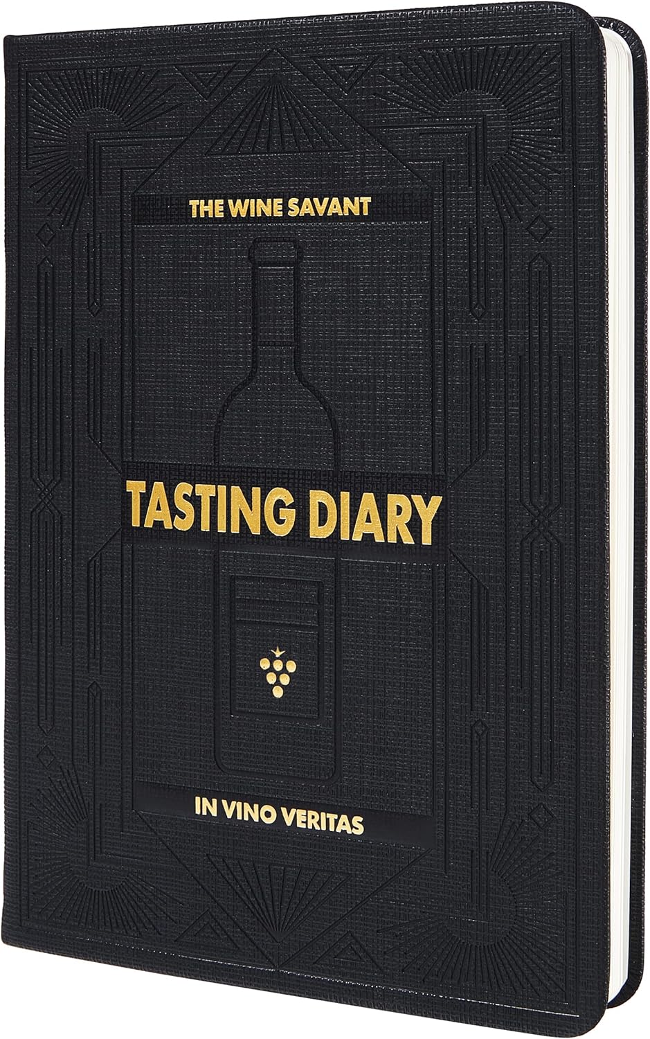 A wine tasting journal with a pen.