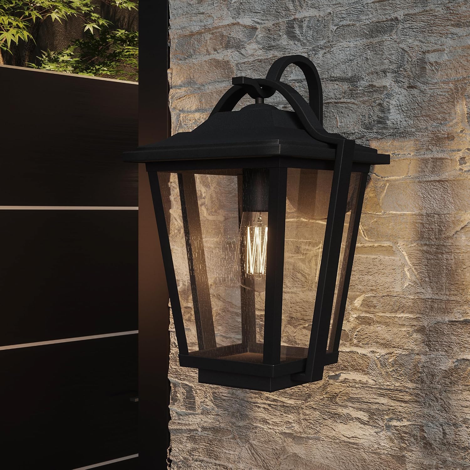 Quoizel Darius Outdoor Wall Lantern, 18.25 Inch 1-Light Earth Black Vintage Wall Sconce, Decorative Wall Light with Clear Seeded Glass, 100W, Outside Lights for Patio, Porch, Garage or Front Door