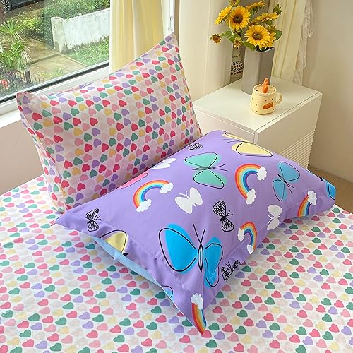 Miniatura 5 de Juego de edredón de mariposa para niñas, cama en una bolsa, tamaño individual, 7 piezas, juego de ropa de cama de mariposa Bainbow para adolescentes