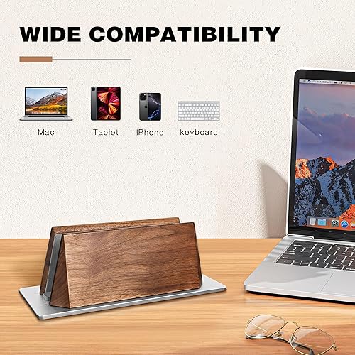 Miniatura 5 de muso wood Soporte vertical para laptop, soporte de escritorio de nogal con tamaño de muelle ajustable, soporte de madera para MacBook Pro y otras