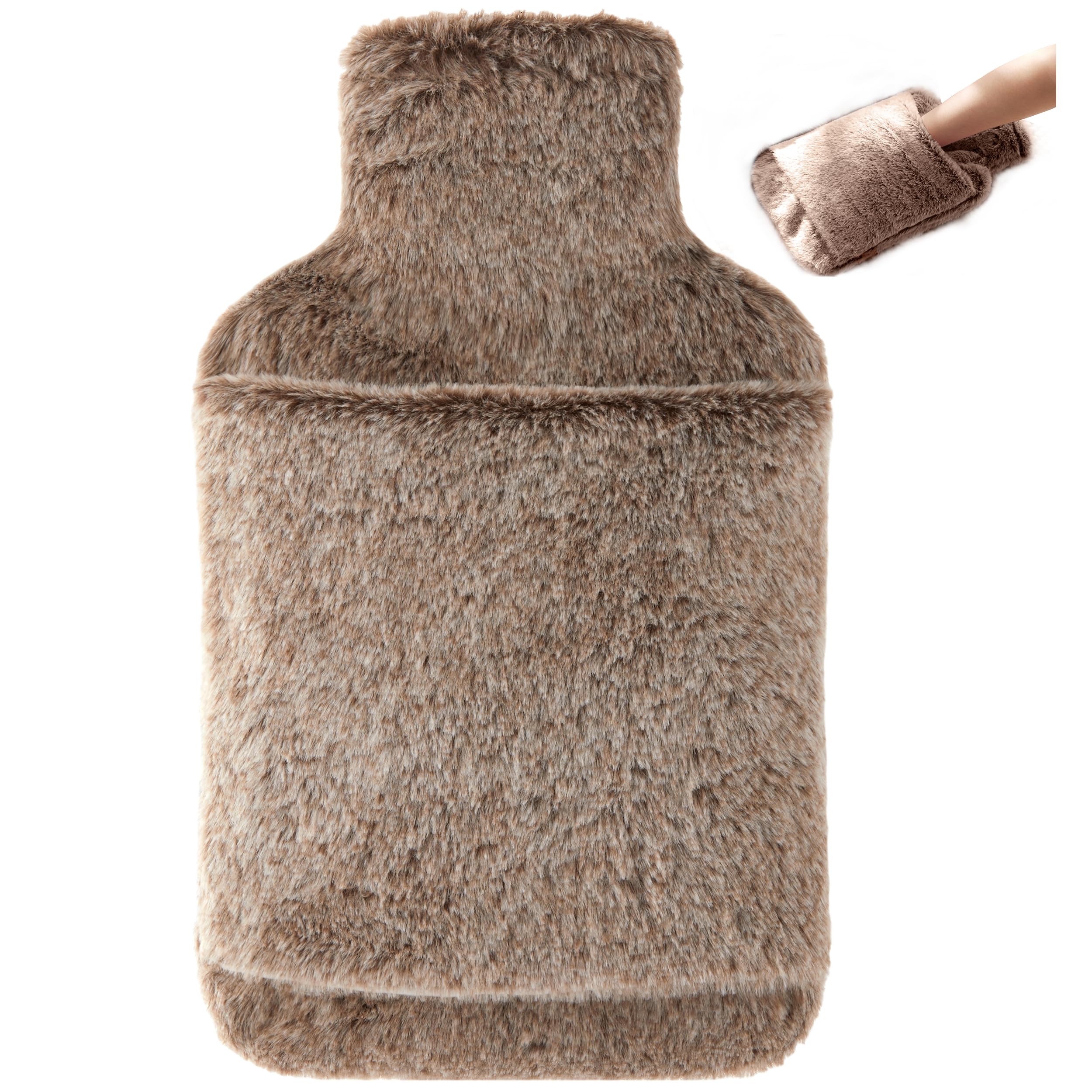samply Hot Water Bottle with Cover - 2L Hot Water Bag with Hand Pocket, for Hand Feet Warmer, Khaki