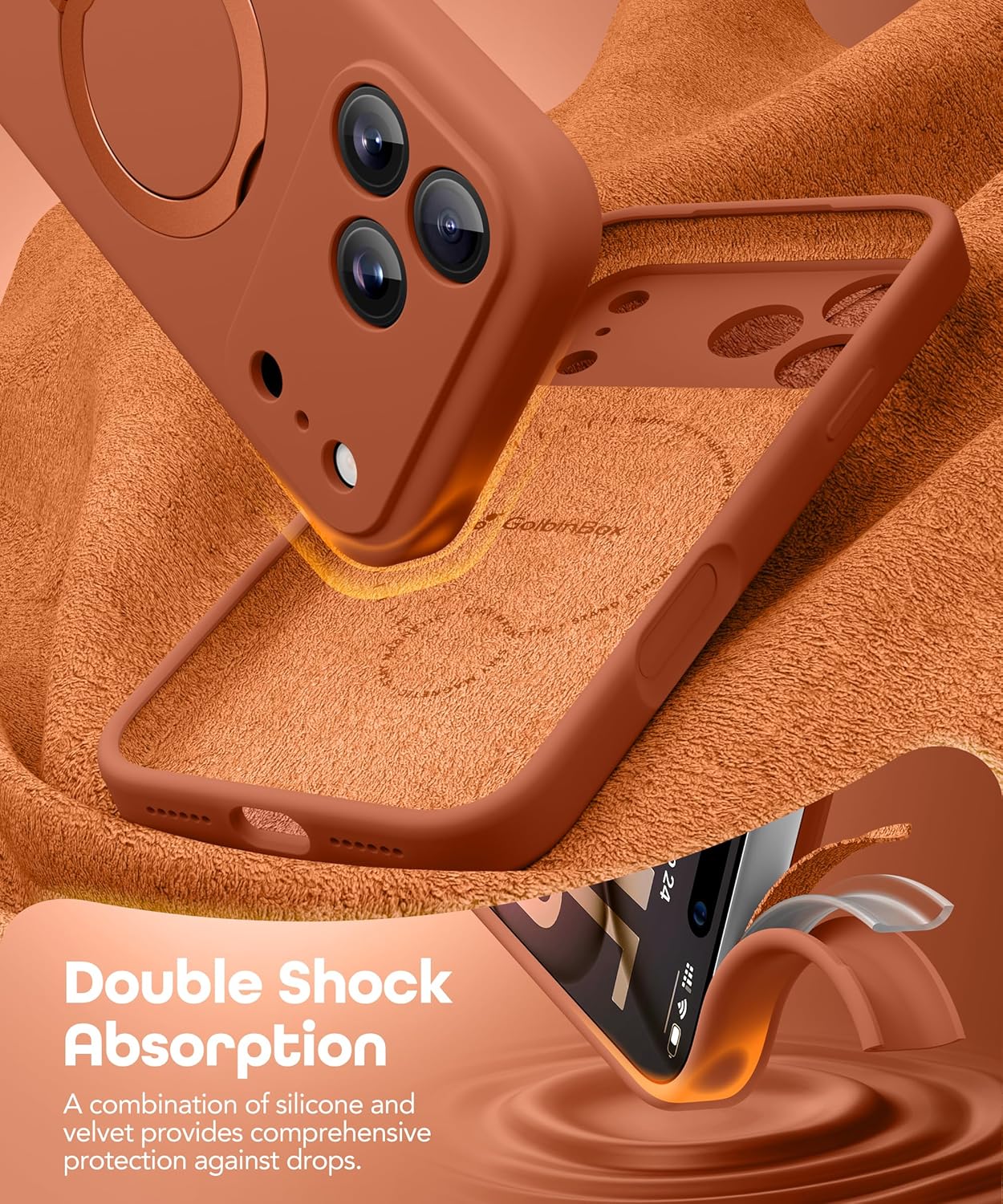 GolbinBox for iPhone 17 Pro Case with 360° Spin Magnetic Stand,[Compatible with MagSafe][Full Camera Protection],Full Body Shockproof Liquid Silicone Case with Ring Stand for 17 Pro 6.3'', Rose Orange - Image 8