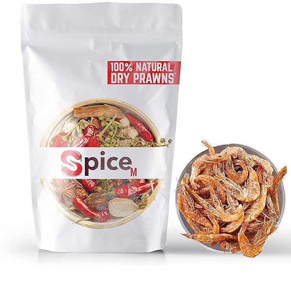 Spice-M, Dry Prawns (Medium Size) | Fresh and Sun Dried | Traditional Dried Prawns| Shrimp| Chemmeen With Head and Tail Packet | Endu Royyalu - 200 grams