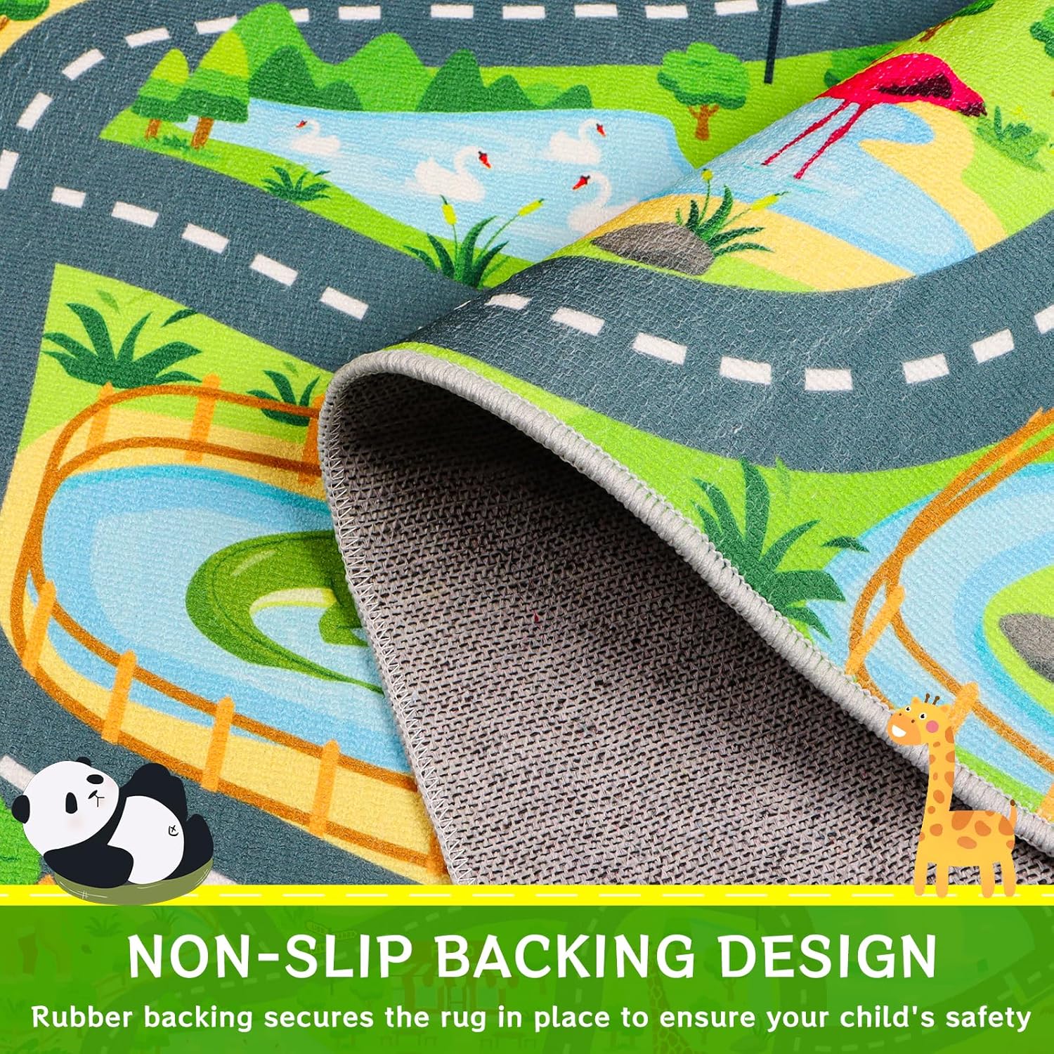 Car Rugs for Kids Toy Cars,59"X39.4" Animal Road Rug for Kids,Non Slip Zoo Road Map Cars Track Mat,Washable Kids Carpet Playmat Rug for Playroom Bedroom Boys,Track Rugs Cars Play Carpet for Kids
