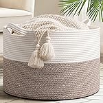 Goodpick Blanket Basket, Living Room Decor,19.7x19.7x12.6 Cotton Rope Basket for Decor, Dorm Room Essentials, Baby Toy Storage