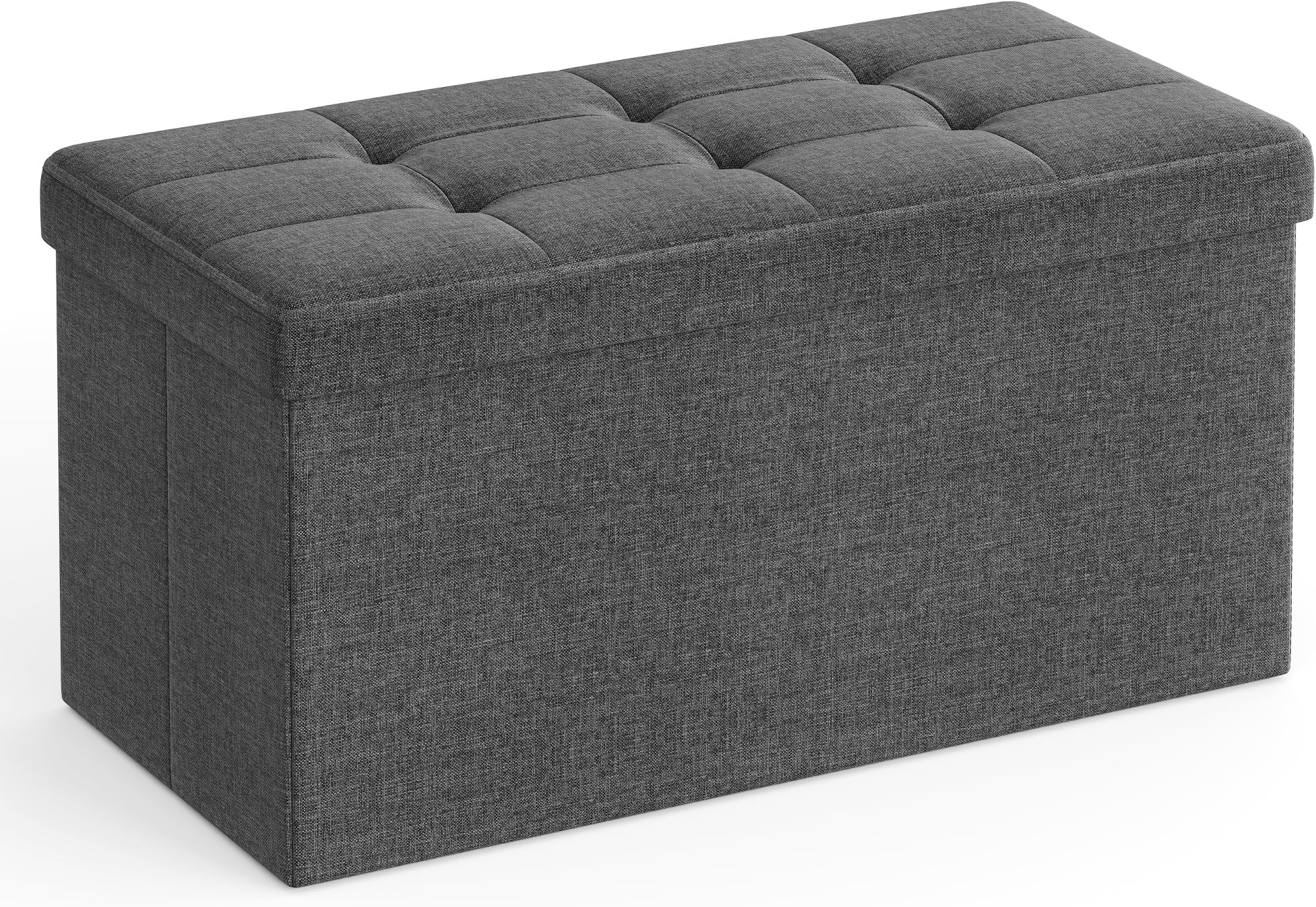 Pouf Coffre De Rangement Banc Tabouret Pliable Tissu Gris Foncé