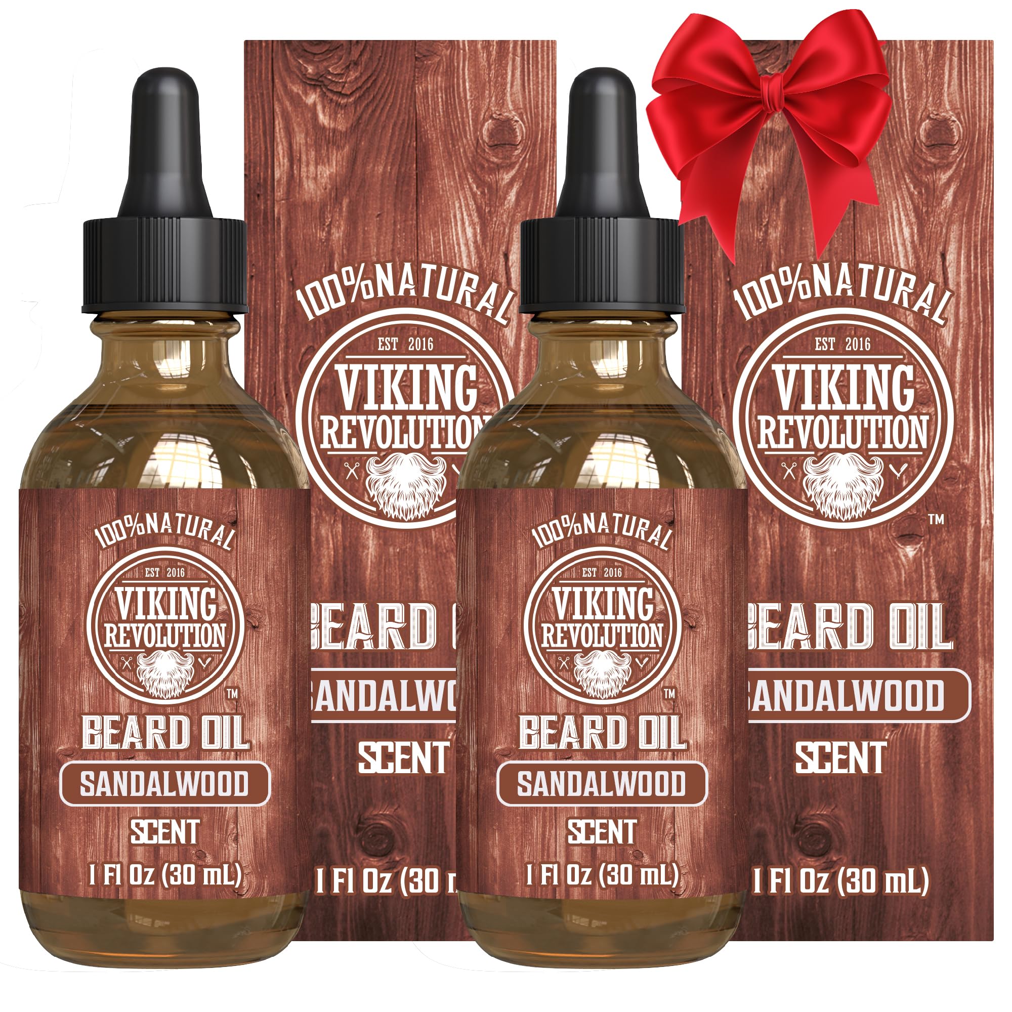 Viking Revolution Beard Oil Conditioner - All Natural Sandalwood Scent with Organic Argan & Jojoba Oils - Softens & Strengthens Beards and Mustaches for Men (Sandalwood, 2 Pack)