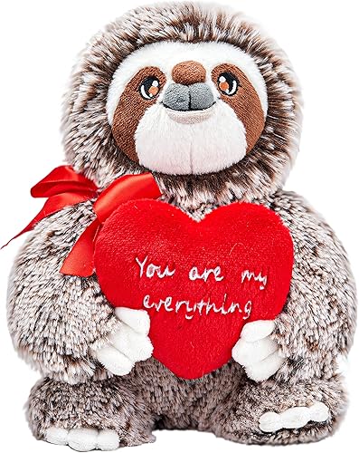 IKASA Juguete de peluche de perezoso que sostiene el corazón con amor para el día de San Valentín, lindo peluche de 9 pulgadas, suave y pequeño,