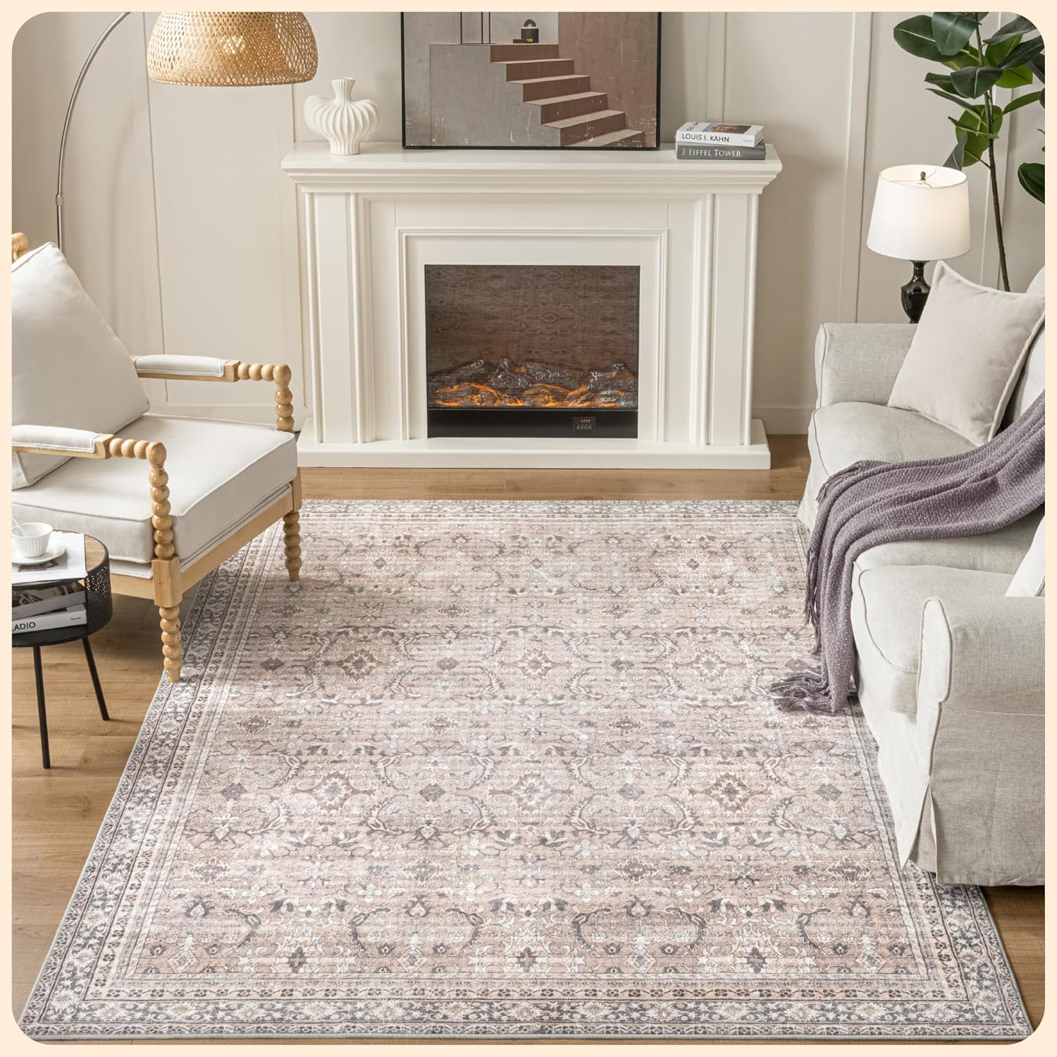 Istana 6x9 Area Rugs - Blush/Grey Rugs for Living Room - Luxurious Silk's Soft Touch Living Room Rug - Elegant Non Slip Area Rug 6X9 Blush / Grey