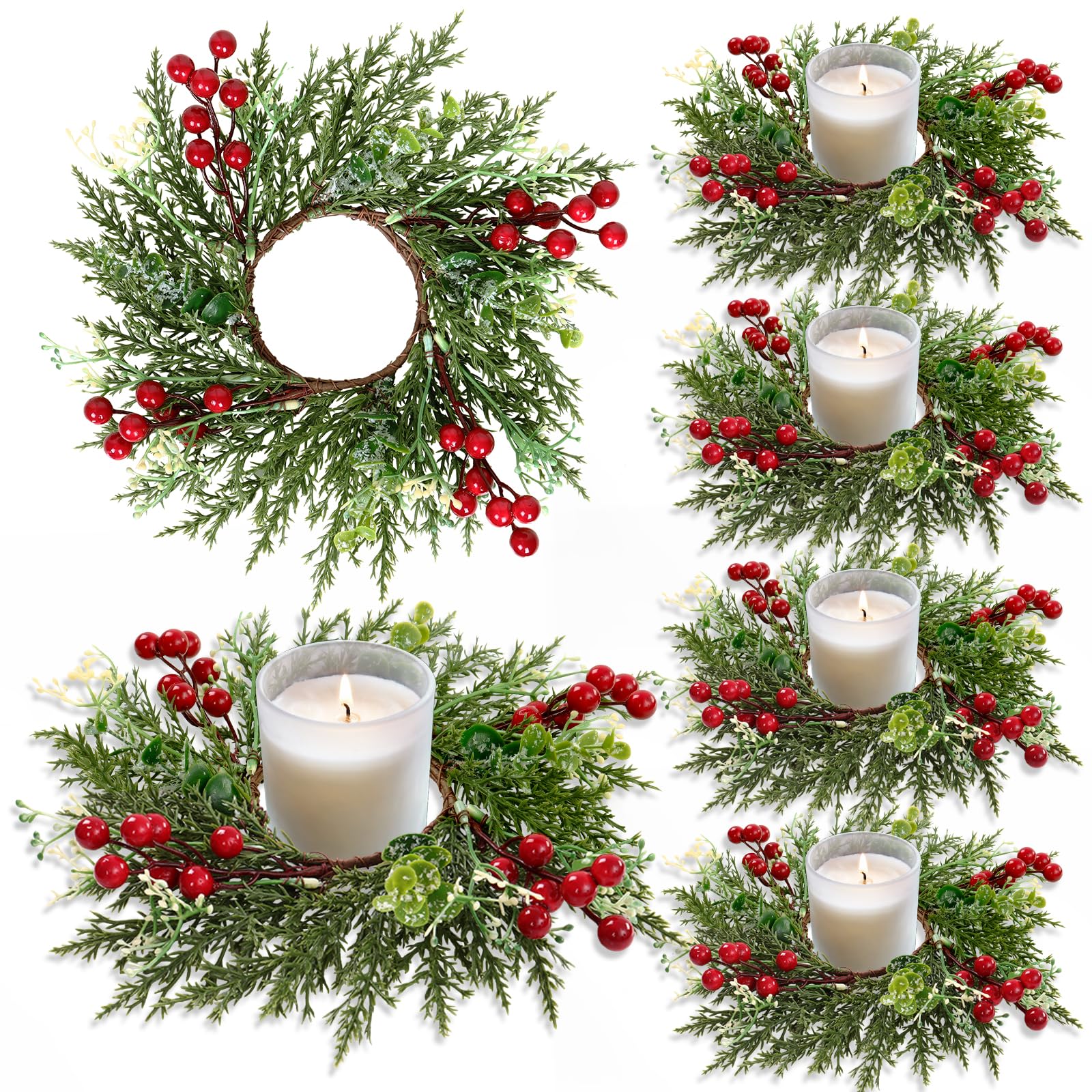 Anillos de Vela de Navidad de 27 cm, Guirnalda Artificial, Portavelas para Pilar, Decoración de Mesa