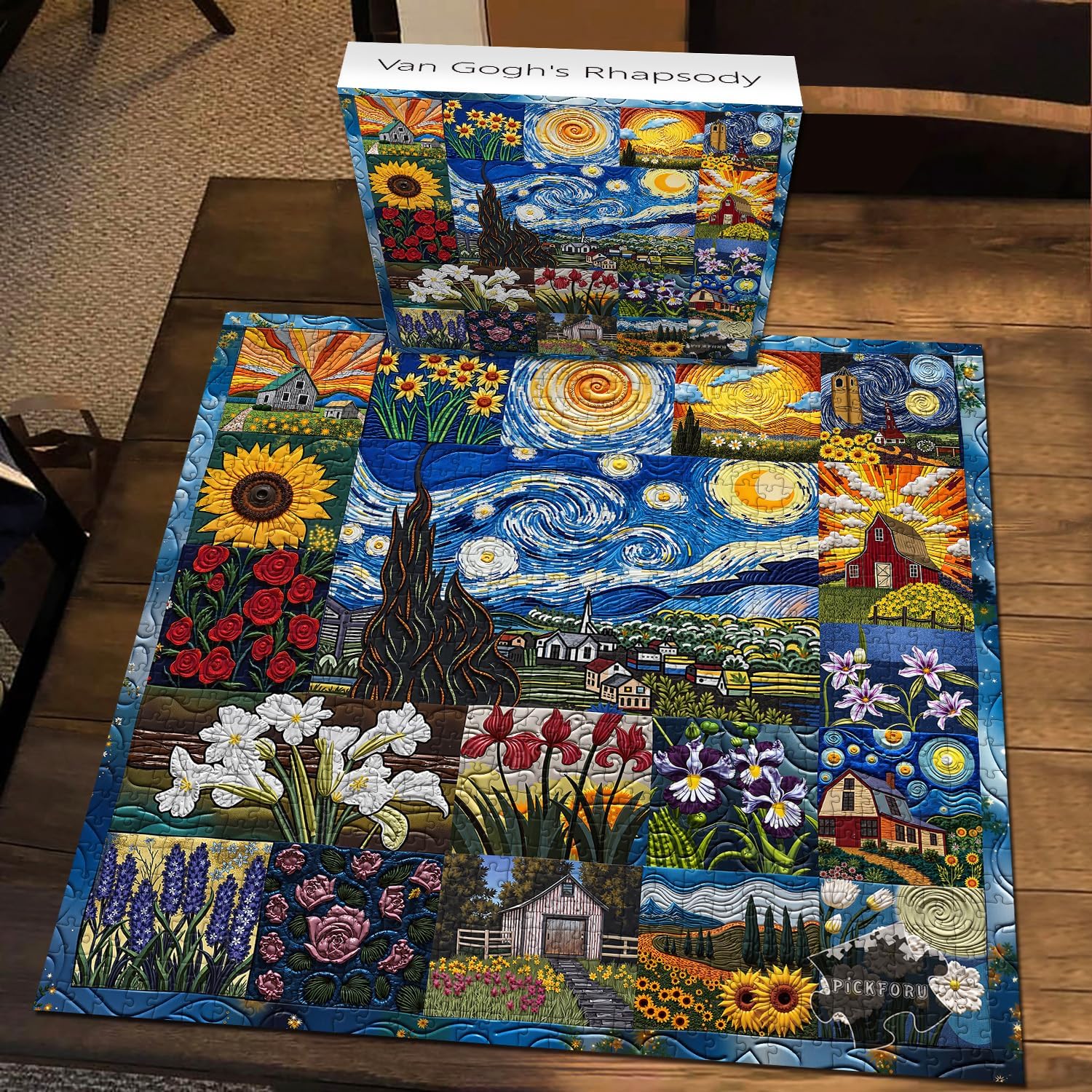PICKFORU Van Gogh's Rhapsody Puzzles for Adults 1000 Pieces, Starry Night Flower Art Jigsaw Puzzles, Oil Painting Theme as Home Decor