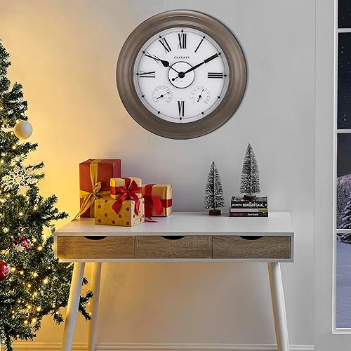 Miniatura 9 de CLXEAST Relojes iluminados para exteriores impermeables de 24 pulgadas con sensor inteligente, relojes de pared de metal grandes con temperatura y