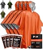 PREPARED4X Emergency Poncho and Mylar Blanket Liner - Waterproof, Wind-Resistant Outdoor Rain Poncho for Camping, Emergencies