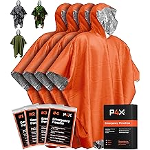 PREPARED4X Emergency Mylar Poncho &ndash; Survival Rain Poncho with Hood &ndash; Lightweight, Compact, Reusable Emergency Blanket Poncho for Hiking, Camping, Thermal Gear, Car Kit, Outdoors