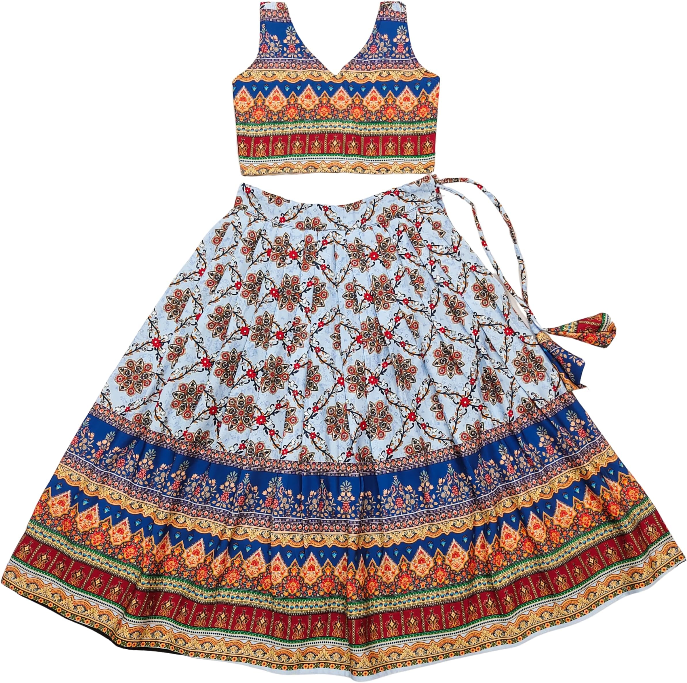 E-Sqare Kids Girls Multicolour Bandhani Print Lehenga Choli Set | Ethnic Wear Dress | Readymade Clothing Set | 2 to 8 Years