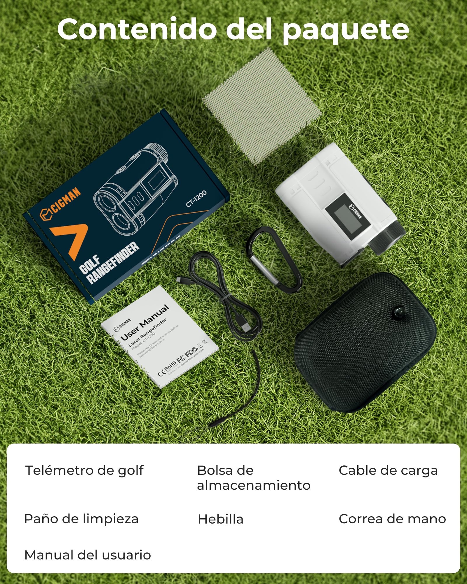 Telémetro de Golf CIGMAN, Pantalla Lateral Digital de 1000 m, compensación de Pendiente de ±1 m, preciso, Ocular de 25 mm, Recargable, telémetro láser Tipo C para Campos de Golf y competiciones.
