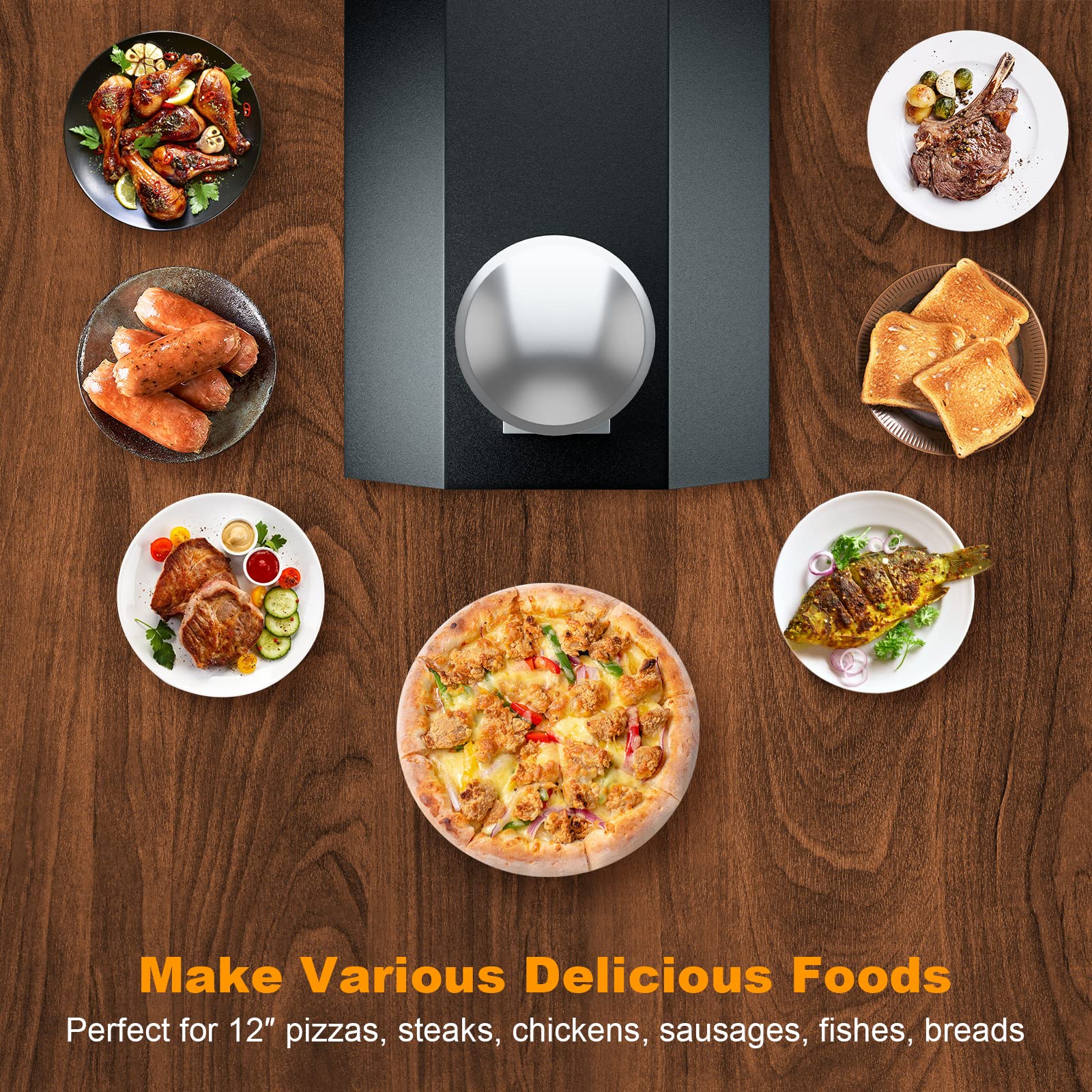 GOPLUS Four à Pizza Pliable 3 Couches Acier Inoxydable avec Thermomètre, Pierre à Pizza, Portable au Feu de Bois pour Extérieur