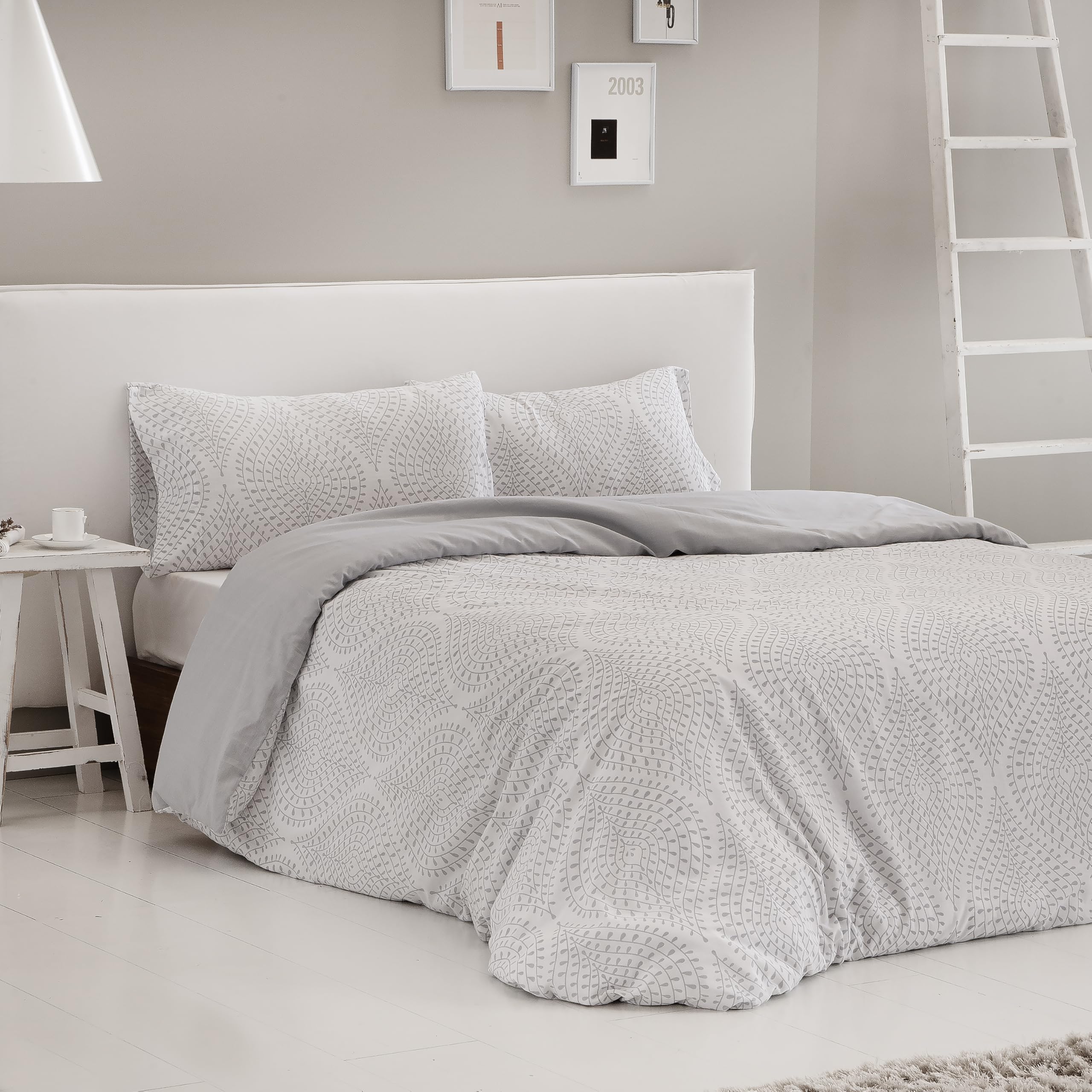 COTTON ARTean Funda nordica 50% ALGODÓN - 50% POLIÉSTER SAJA Gris Cama de 90 Incluye Funda nórdica 150x220 + 1 Funda de Almohada 100% ALGODÓN Cierre con Botones