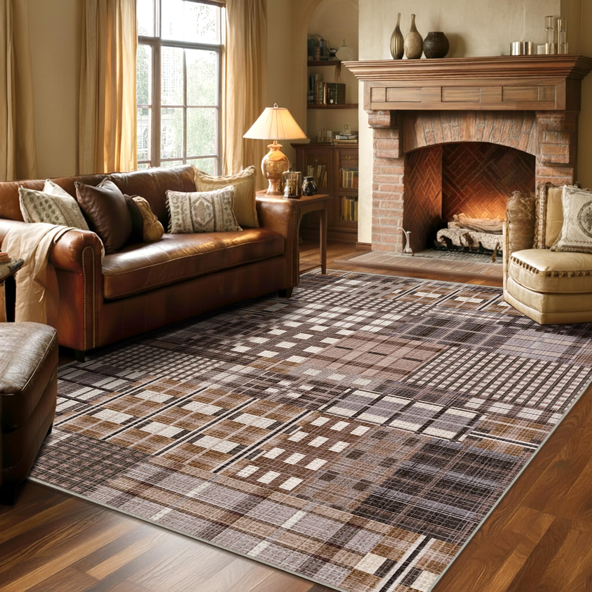 Tapis lavable 140x200 anti-taches vintage pour grand salon