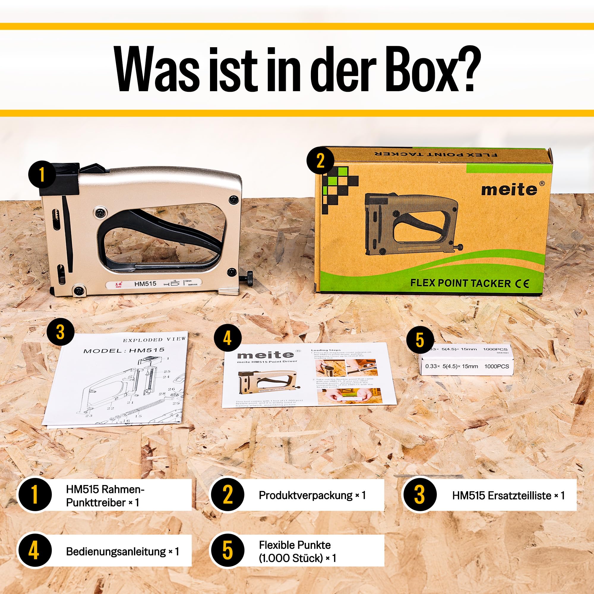 meite HM515 Hand-Punktetreiber für Bilderrahmen, Bilderrahmen-Handtacker mit 1000 Punkten, Leichter Manueller Punktetreiber für Kunstwerke, DIY und Professionelle Einrahmung