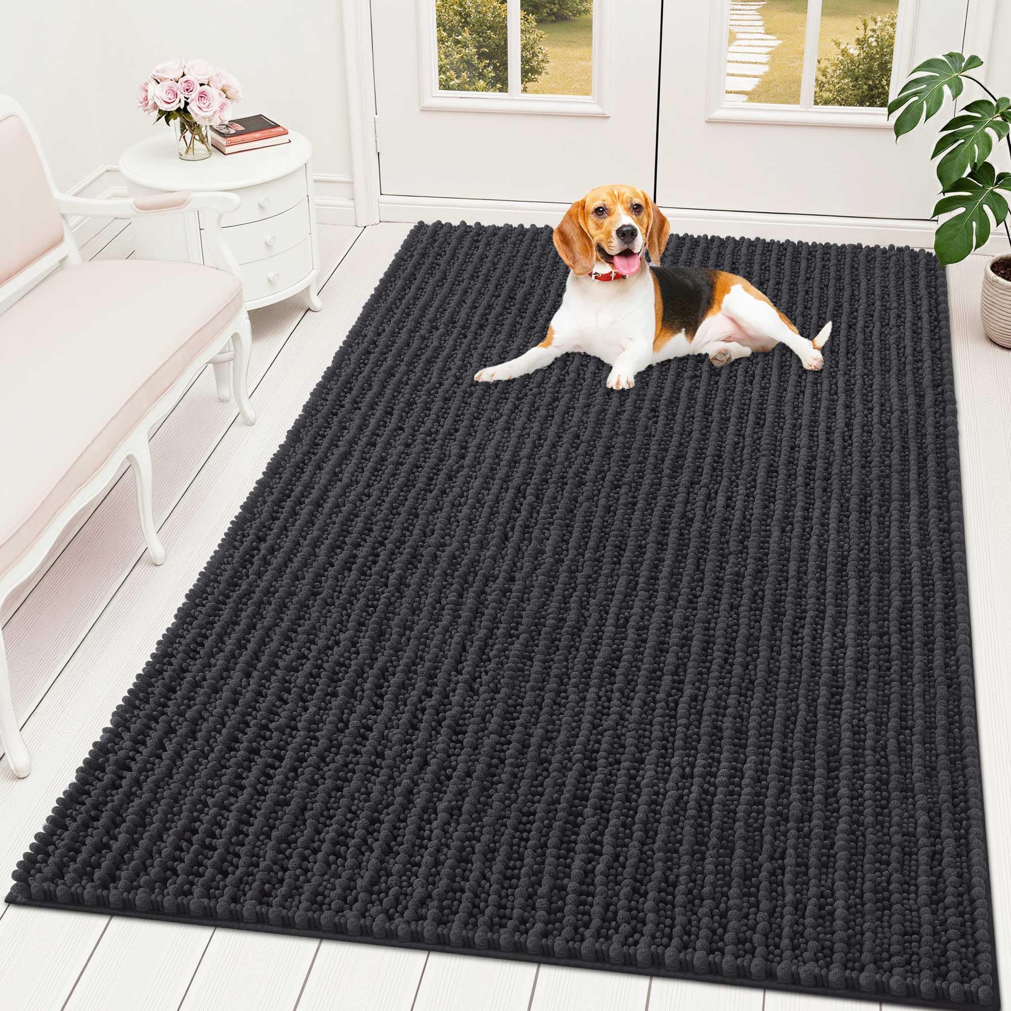 OLANLY Dog Door Mat for Muddy Paws 70x46, Ultra-Absorbent Chenille Mud Mat