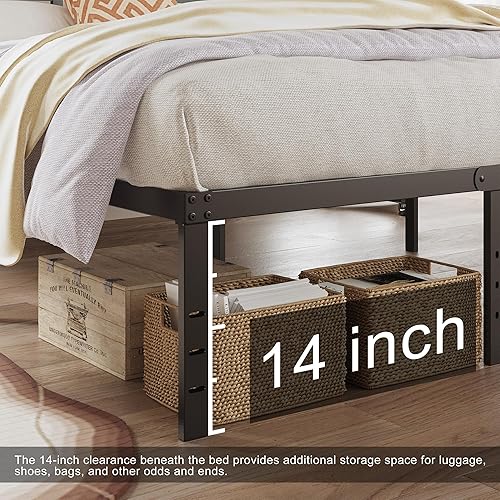 Miniatura 4 de Base de cama individual XL de 16 pulgadas con cabecero, plataforma de metal resistente, no necesita somier, base de colchón de listones de acero