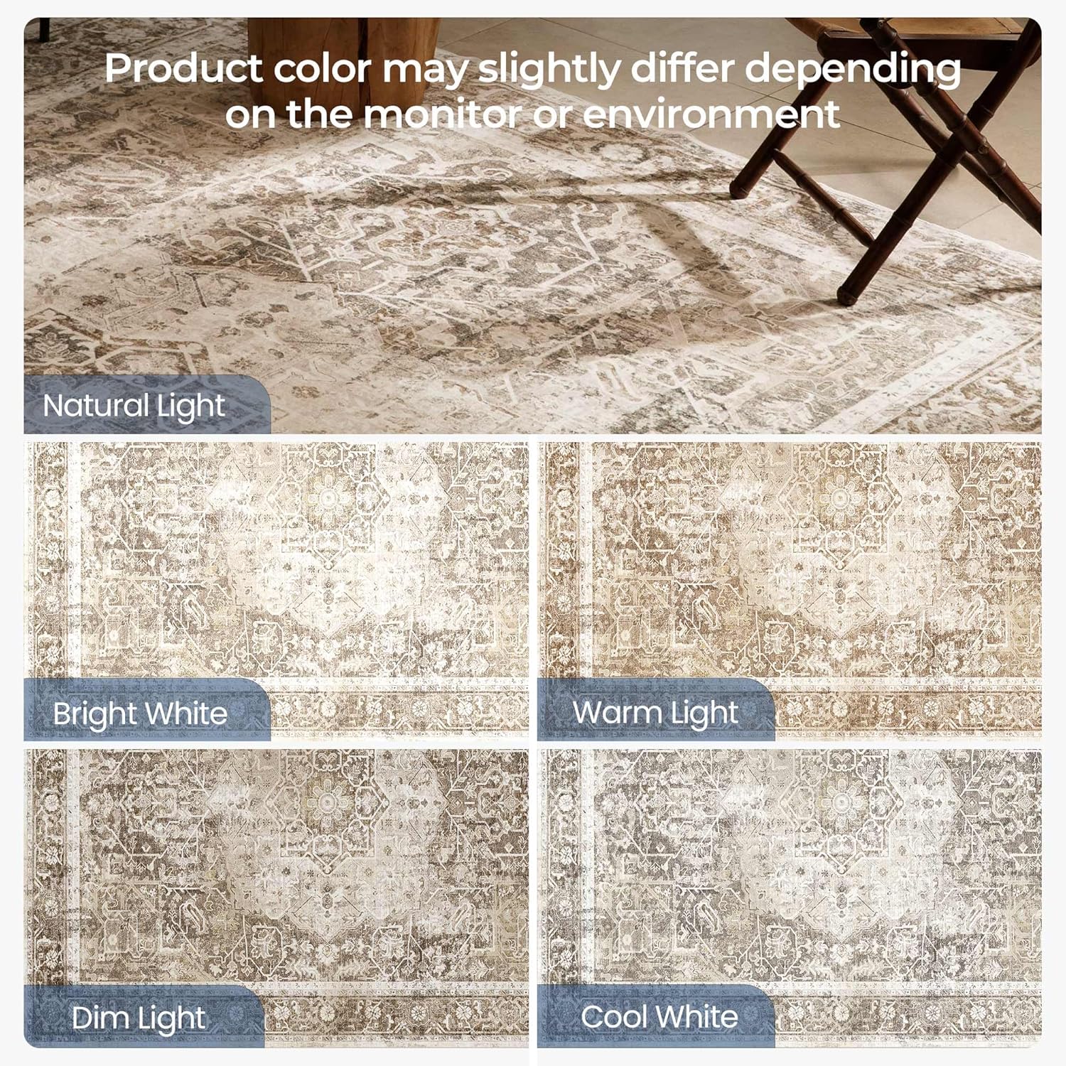 Kokia 4x6 Area Rugs for Living Room, Machine Washable Non Slip Vintage Boho Rugs, Low Pile Distressed Medallion Print Rug for Bedroom, Dining Room Olive 4 x 6