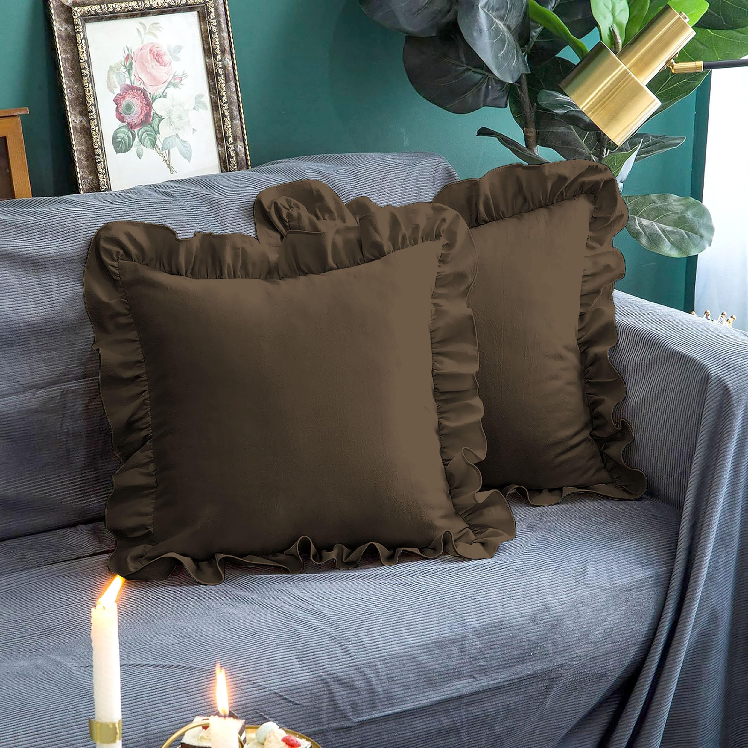 Microfiber Ruffle Pillow Shams Set of 2, 26X26 - Solid Ruffled Fringe Design Pillow Covers 26X26 Soft & Breathable - Unique Collection Decorative