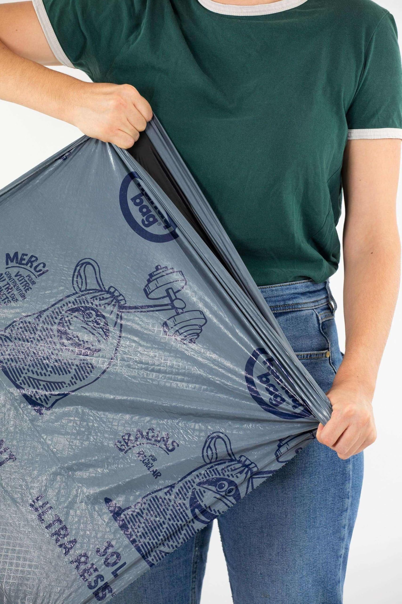 Handy Bag Sacs poubelle à poignées coulissantes Ultra Résistant & Fond anti-fuite, 100% plastique recyclé, 1 rouleau de 10 sacs poubelle 50L - 5