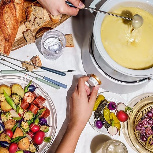 Miniatura 2 de DemBu Juego de fondue eléctrico de 3 cuartos con maceta de cerámica de 2 cuartos de galón (color blanco)