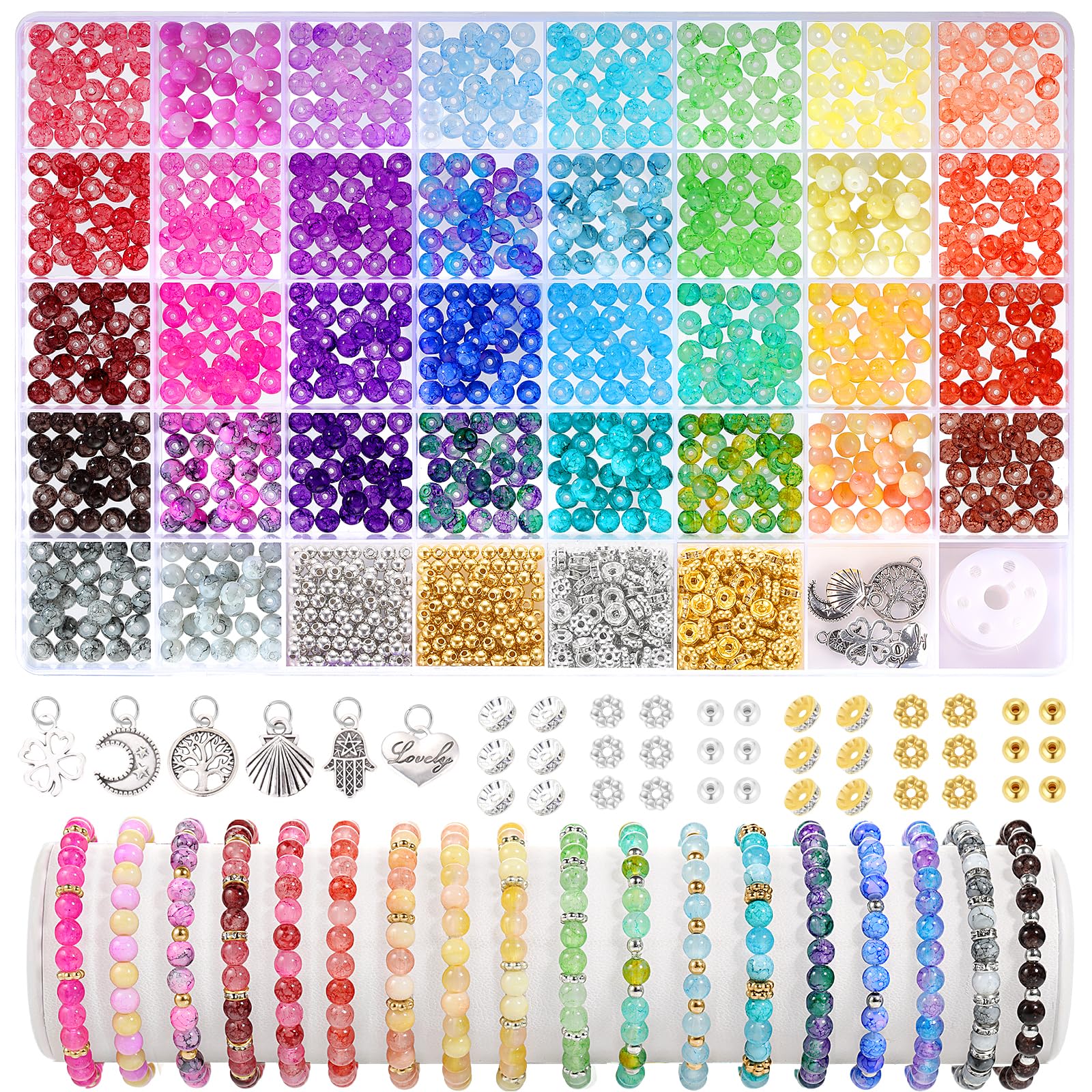 Funtopia 980pcs Round Glass Beads Bracelet Making Kit