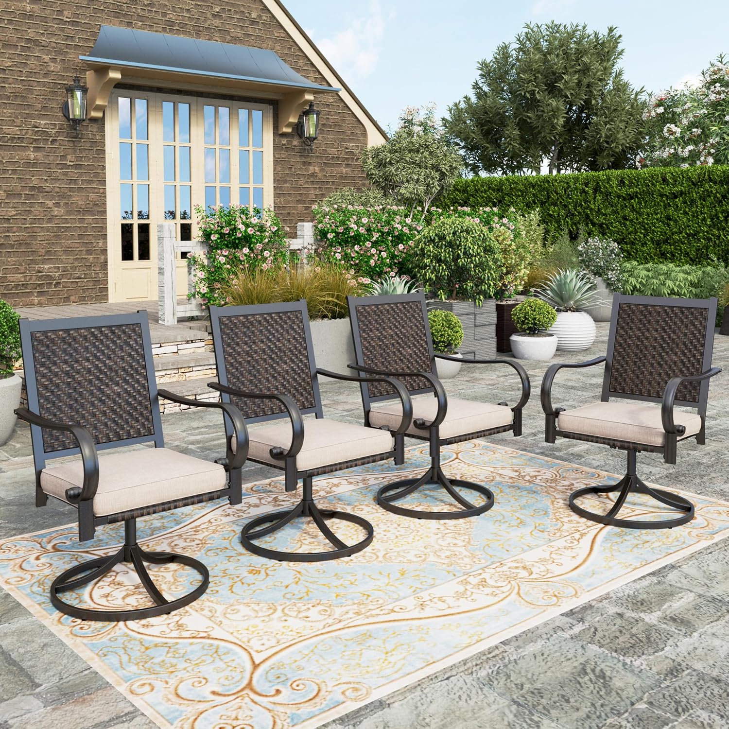 Amazon.com: HERA'S HOUSE Patio Dining Chairs Set of 4, Outdoor Wicker ...