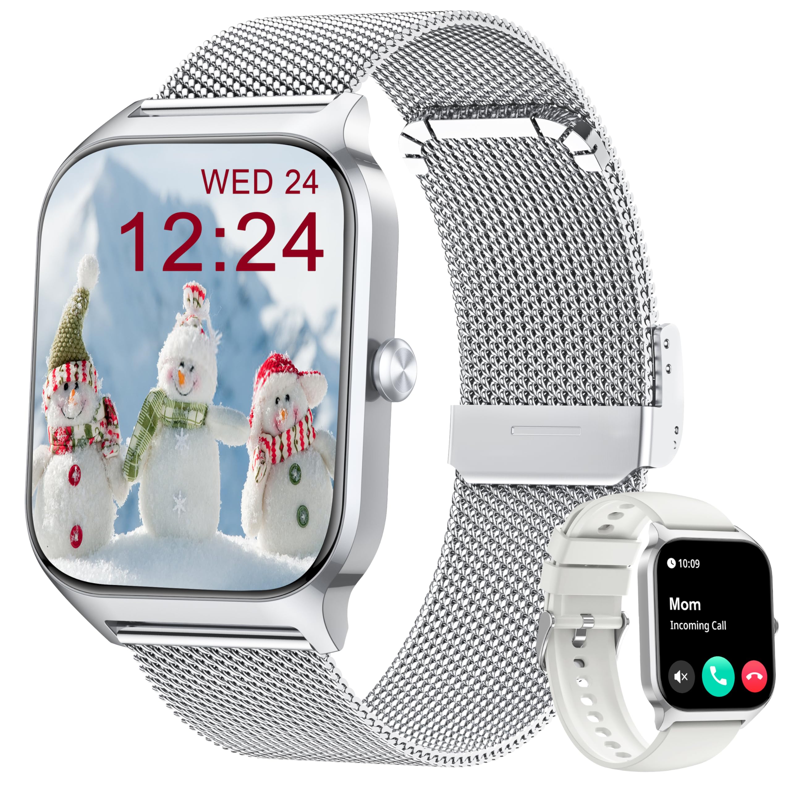 KALINCO Reloj Inteligente Mujer Hombre, Smartwatch Mujer con Llamadas/Whatsapp/Presión Arterial/Frecuencia Cardíaca/SpO2/Sueño/Estrés, Pulsera Actividad, Reloj Despertador Digital, Regalo iOS Android