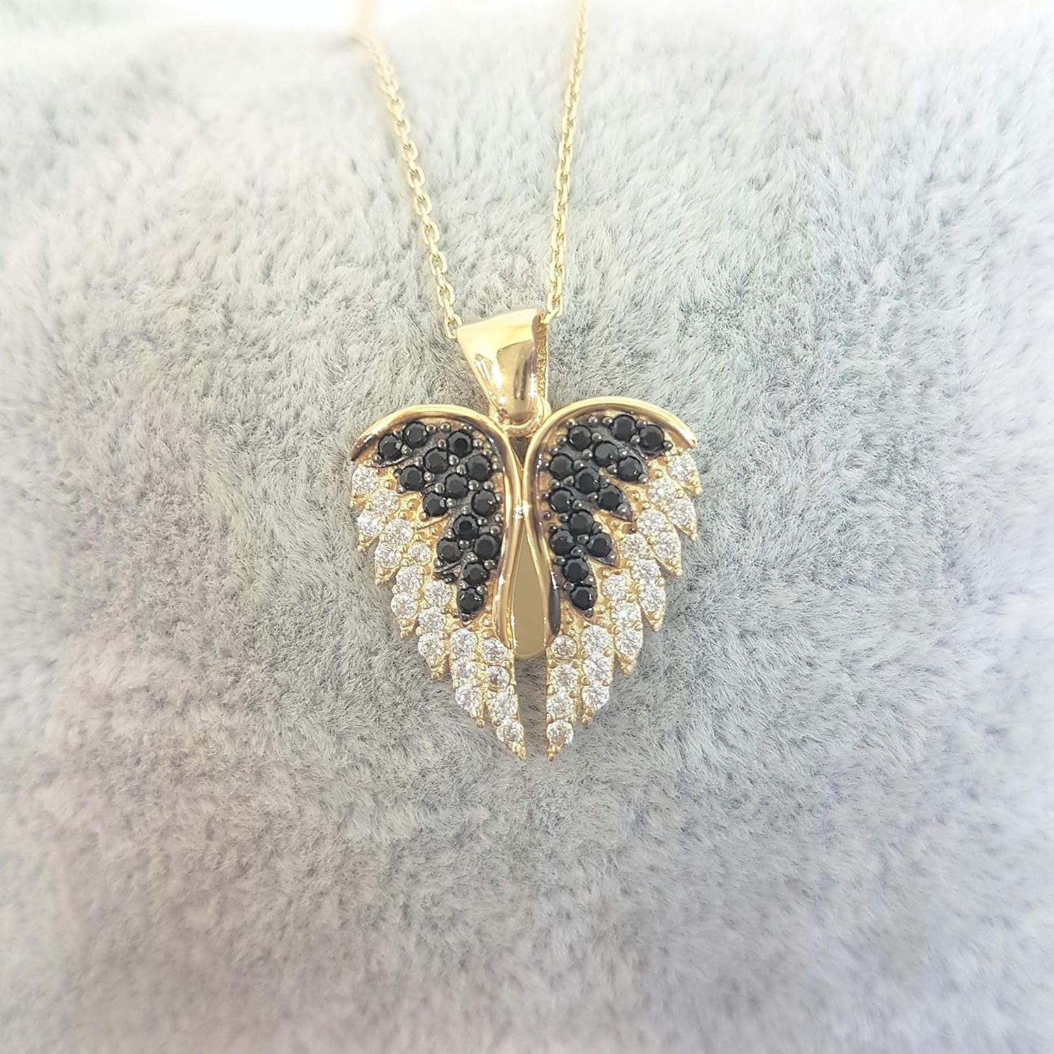 14K Real Solid Gold Elegant Double Angel Wings and Heart Personalized Pendant Necklace for Women | Custom Name Necklaces