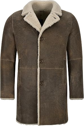 Men Sheepskin Coat Classic Real Leather Trench Reefer Bane Warm Coat 2K320