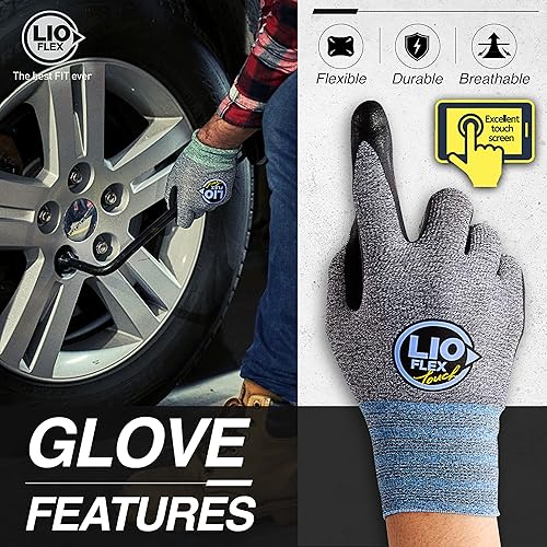 Vista 10 de Guantes de trabajo de seguridad con dedos para pantalla táctil, 3 pares de guantes de trabajo delgados y ligeros, ideales para trabajadores