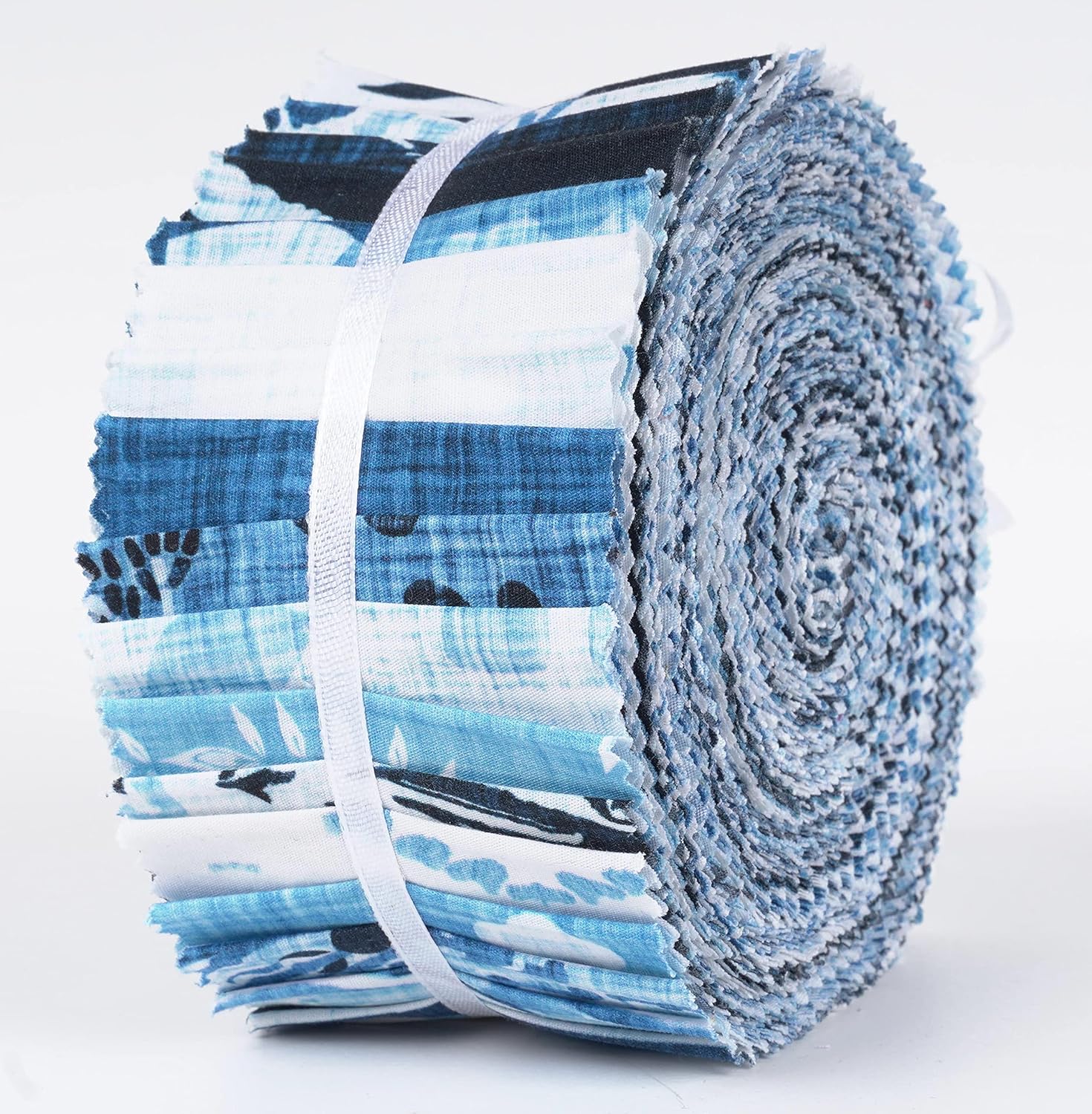 Soimoi Jelly Roll Fabrics for Quilting 40 Strip 2.5" Inches Cotton Strips Bundles, Perfect Quilting Fabric for Craft Project, Precut Quilt Fabirc, Blue Cotton Strips for Decor, Blanket- Block Print