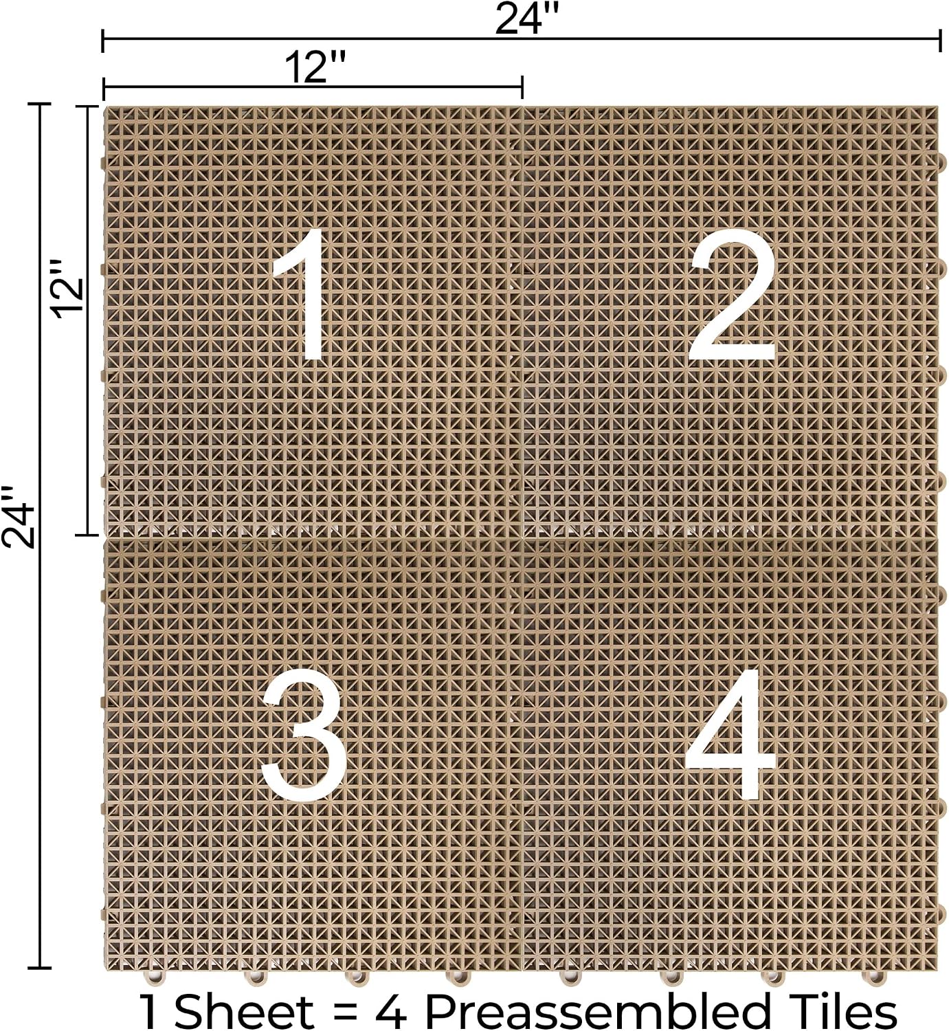 Big Floors DT24BEIG DuraGrid Outdoor Modular Interlocking Multi-Use Plastic Deck Tile, 24 Pack, Beige