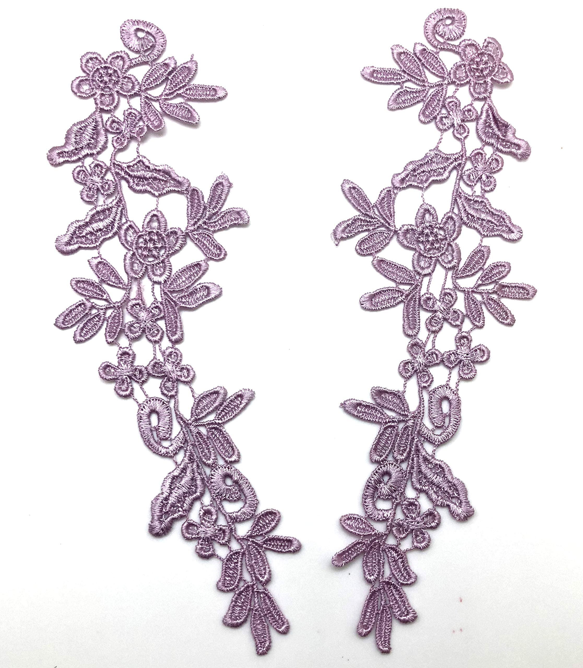 PEPPERLONELY 1 Pair Light Purple Lace Flower Applique Patches Embroidery Sewing Craft Decoration, 24.5 X 8.5cm