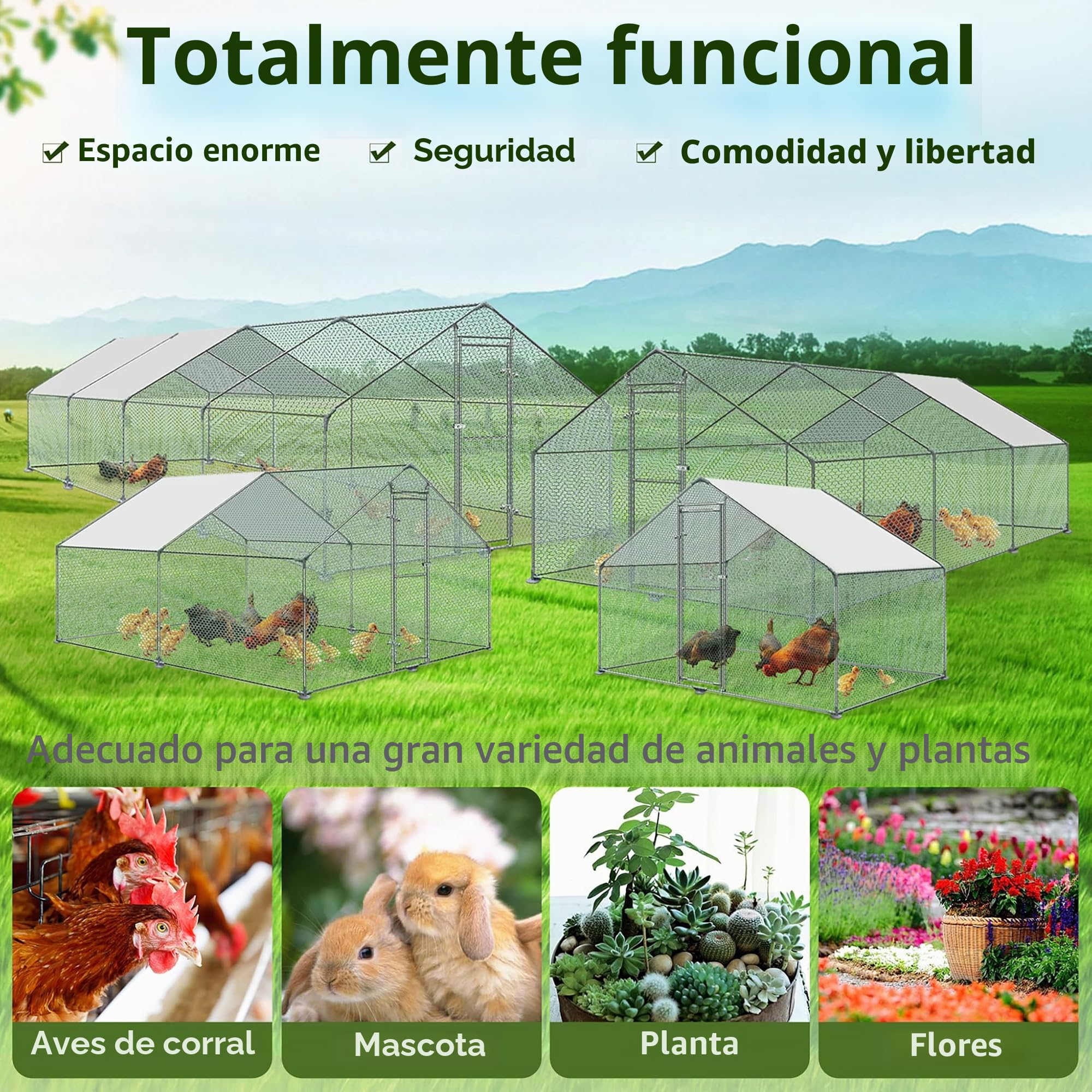 Aufun Gallinero de Exterior Grande 3 x 4 x 2 m, Acero Galvanizado Pequeño Animal Casa Recinto Exterior con Techo de PE y Cerradura para Conejos Aves de Corral
