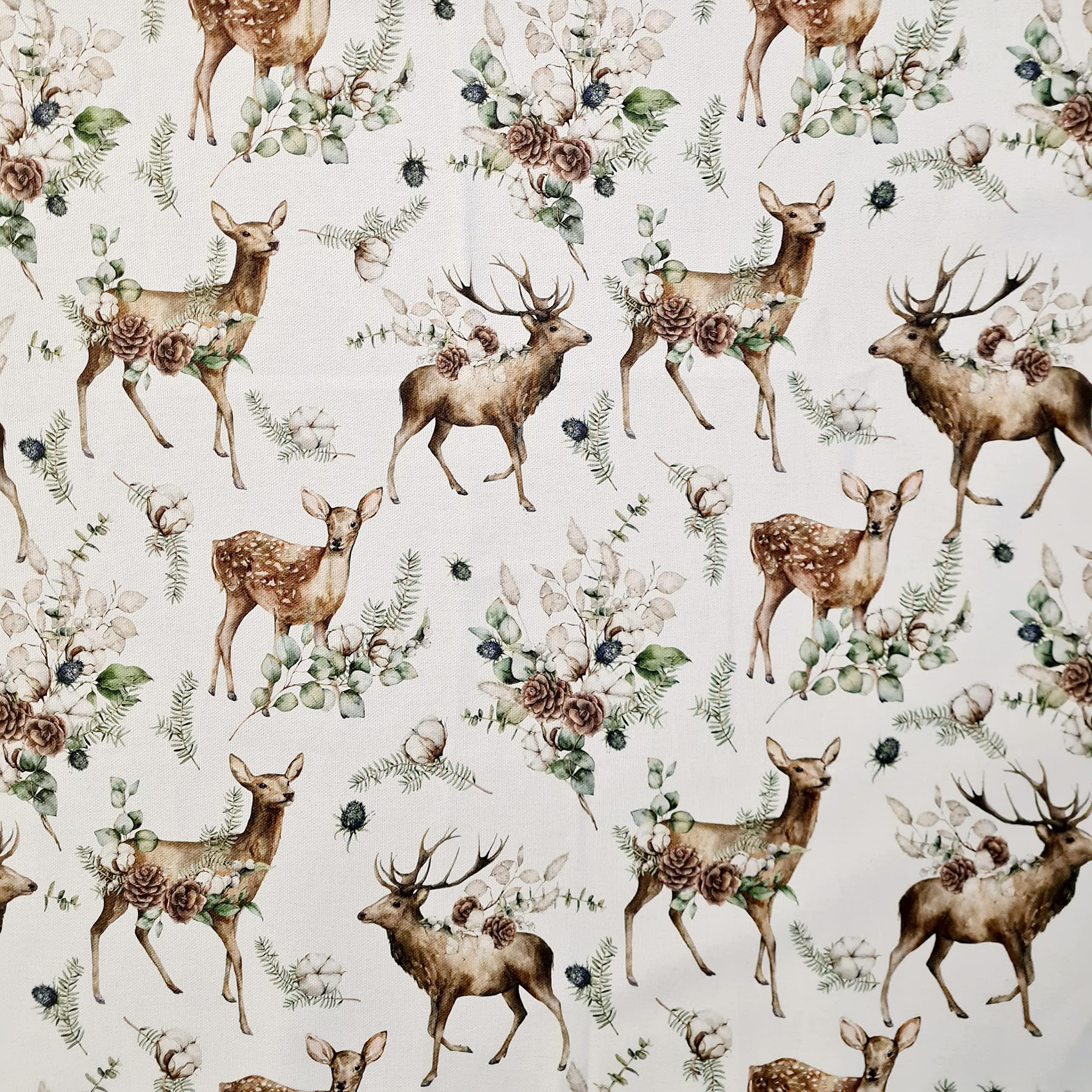 Baumwollstoff Mit Hirsch-Motiv – Meterware, 140 Cm Breit, Aquarell-Winterlandschaft, Für Weihnachts-Deko & Nähen