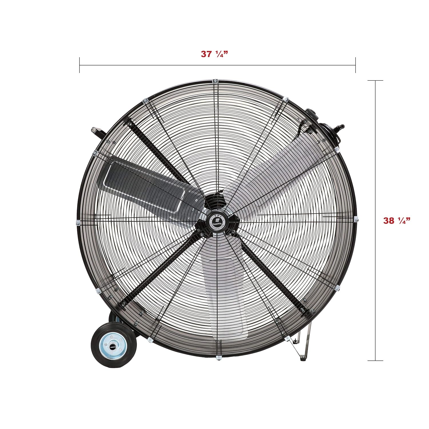 Top-down view of the TPI CPB36D fan with dimensions