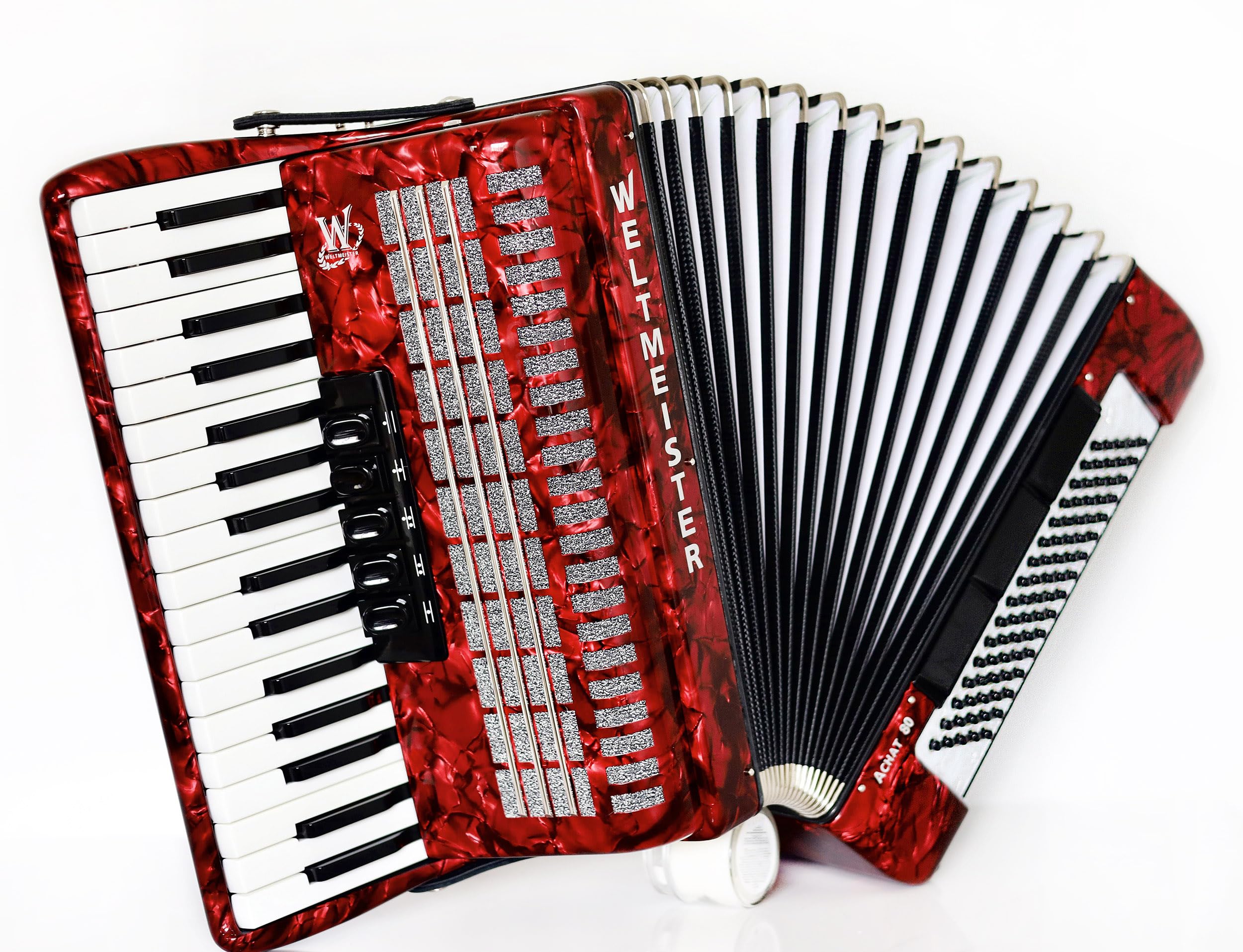 Generic NEW Weltmeister Achat 80 Piano Accordion made in Germany, 80 Bass buttons, Original New Straps and Case, Keyboard Accordian, Red Pearl, Shipping from USA